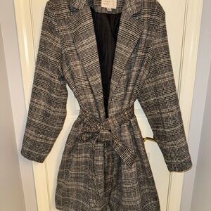 a new day Plaid Trench Coat with Belted Tie Waist